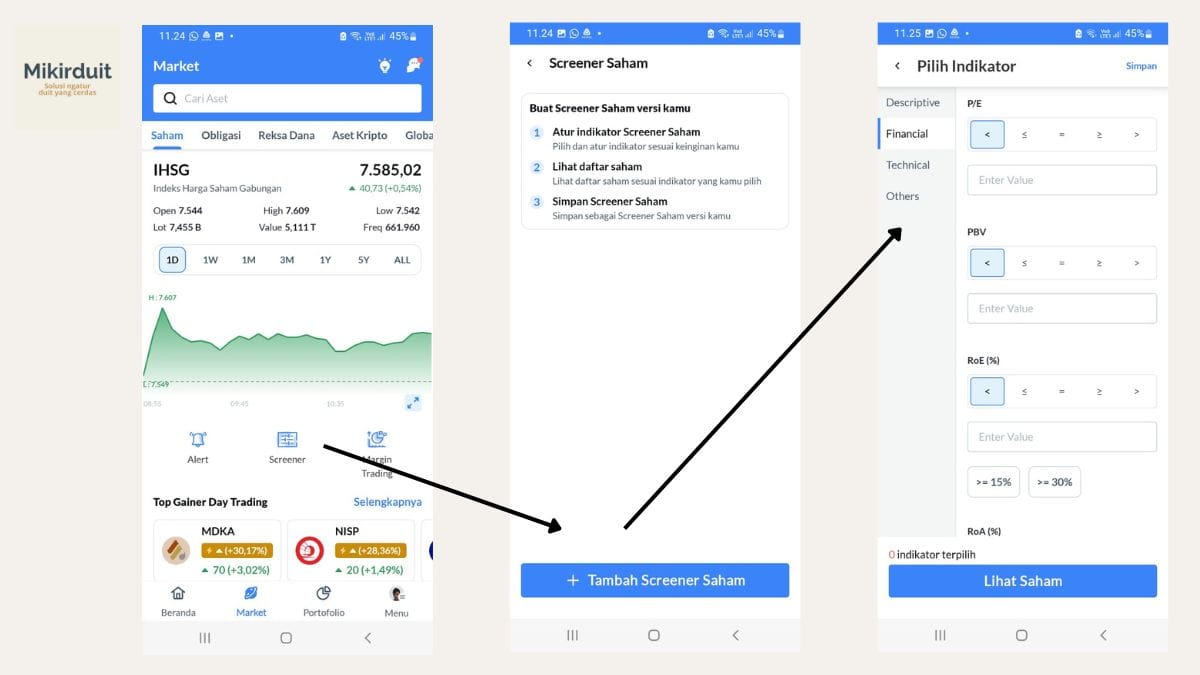 cara menggunakan screener aplikasi Ajaib