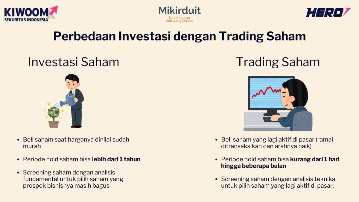 perbedaan investasi dan trading saham