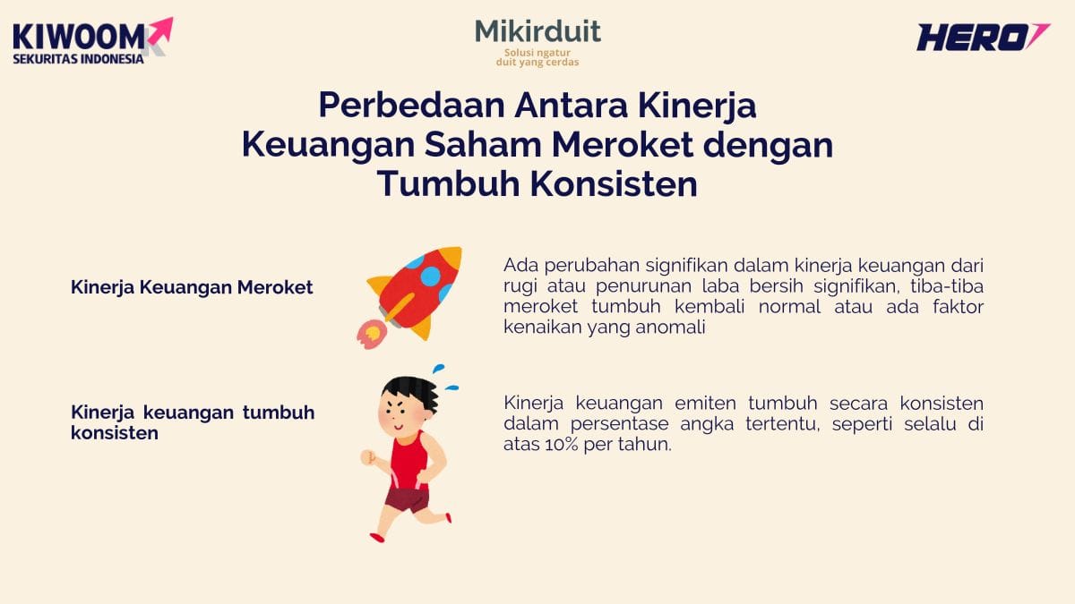 perbedaan antara kinerja keuangan meroket dan tumbuh konsisten